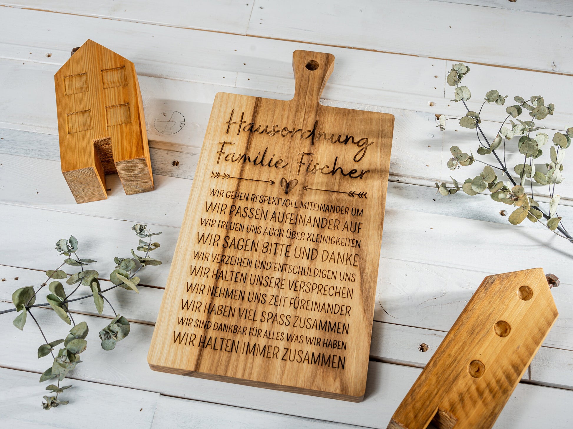 Hausordnung, Hausregeln, Holztafel, personalisiert, Familienname, Familienbande, Zusammenleben, Geschenkidee zum Einzug, Geschenk Eltern