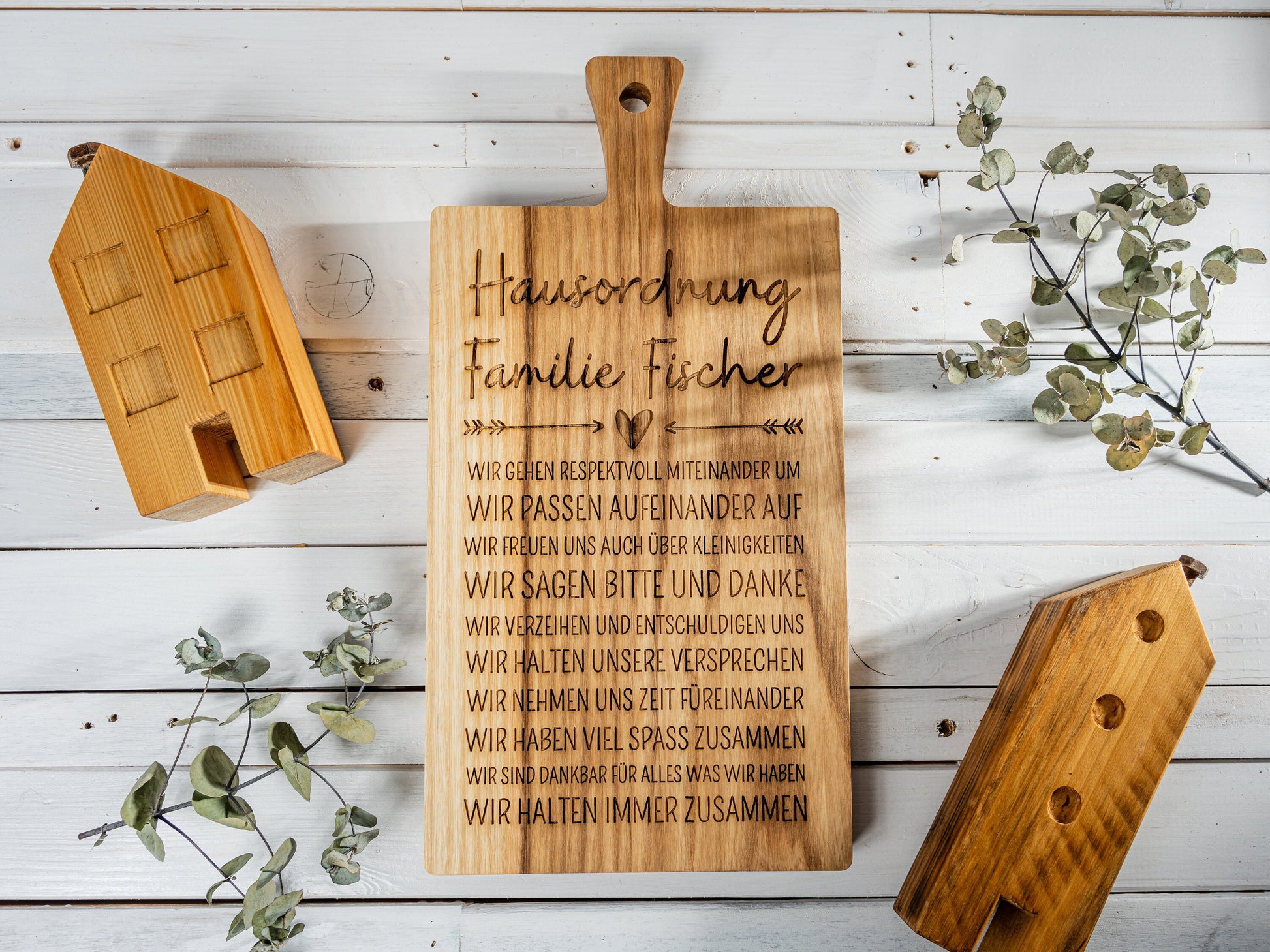 Hausordnung, Hausregeln, Holztafel, personalisiert, Familienname, Familienbande, Zusammenleben, Geschenkidee zum Einzug, Geschenk Eltern