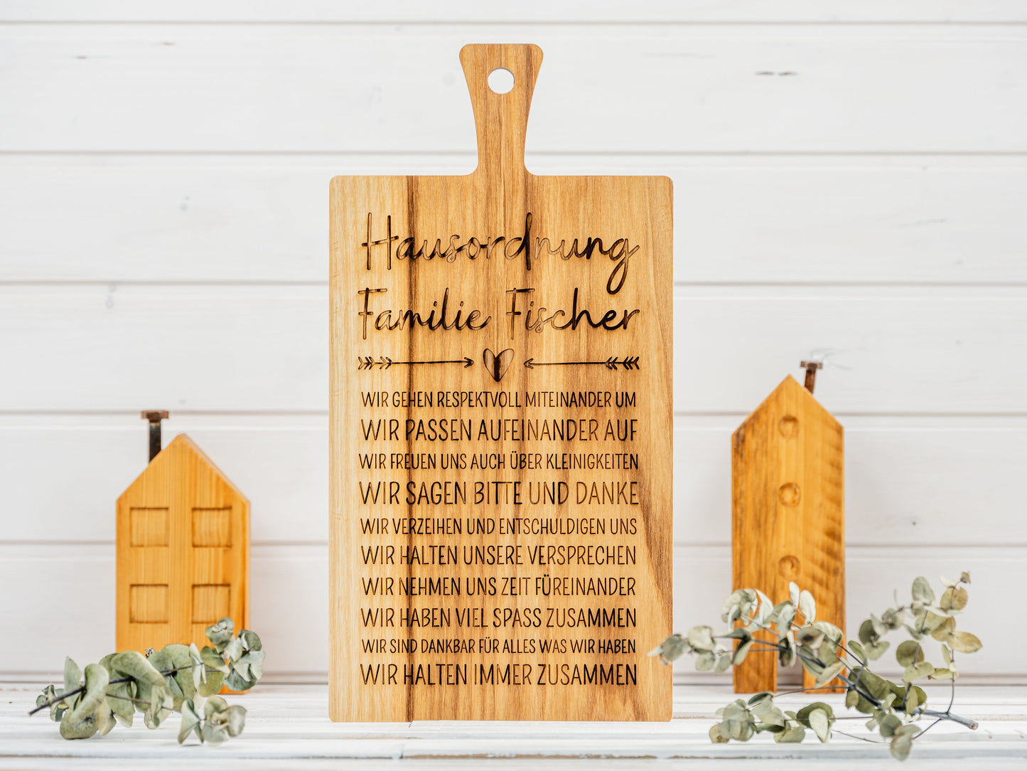 Hausordnung, Hausregeln, Holztafel, personalisiert, Familienname, Familienbande, Zusammenleben, Geschenkidee zum Einzug, Geschenk Eltern