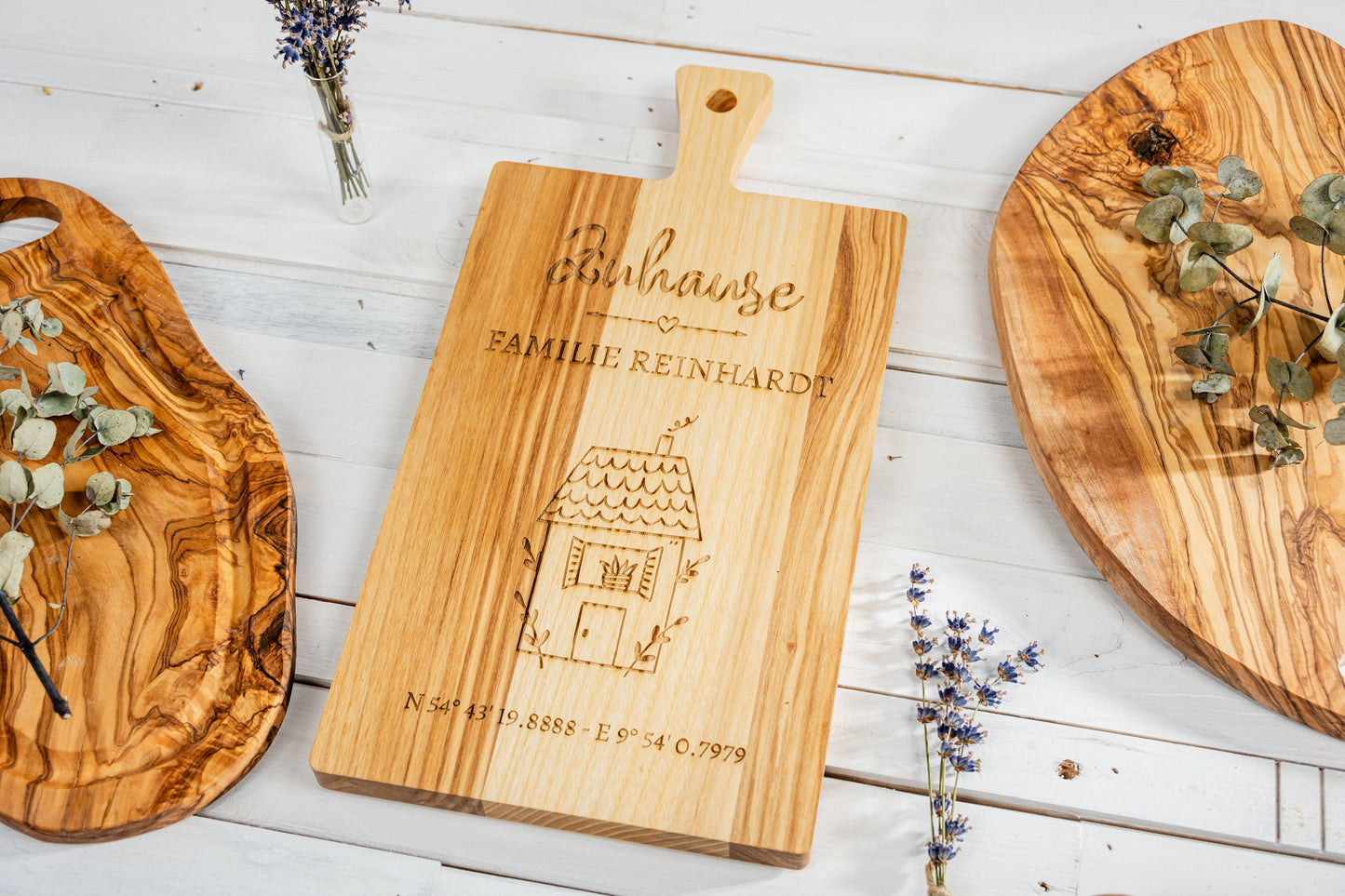 Geschenk Richtfest, Geschenk Einzug Haus, Geschenkidee Hausbau, Einzugsgeschenk, Einweihungsgeschenk, Koordinaten und Familienname, Brett
