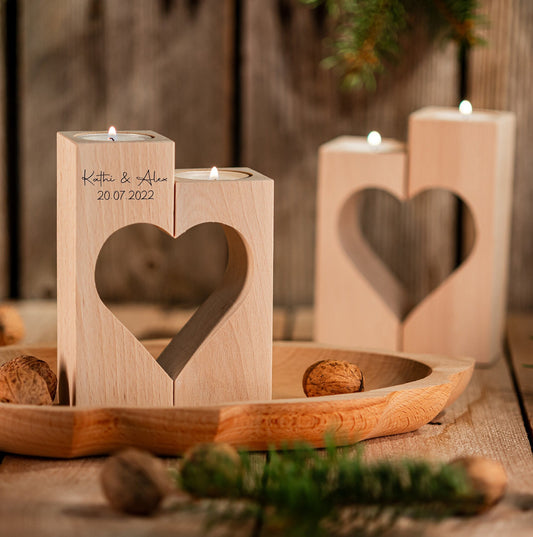 Teelichthalter Herz, Kerzenhalter Holz, Dekoration Hochzeit, Valentinstag, Geschenk Brautpaar, Dekoration Polterabend, Holz-Herz-Hochzeit