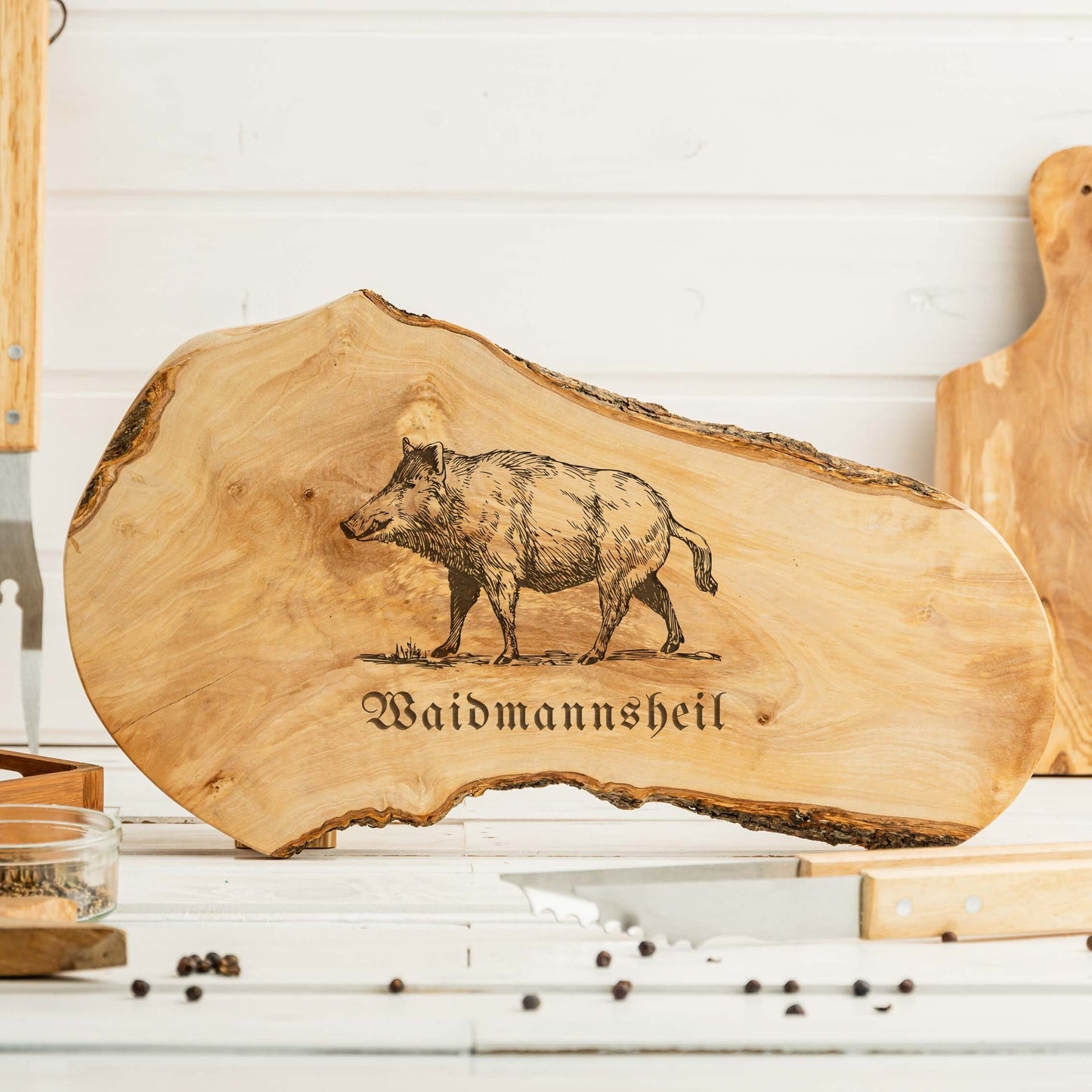Geschenk Jäger, Jagd, personalisiertes Jagdbrett, Schneidebrett, Keiler, Wildschwein, Waidmannsheil, Servierbrett, Geschenkidee Jäger, Grill