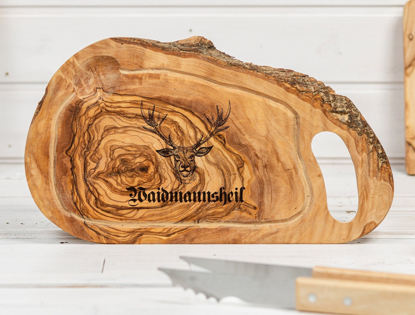Personalisiertes Jagdbrett, Schneidebrett mit Gravur, Hirschkopf, Waidmannsheil, Jäger, Jagdtrophäe, Hirsch, personalisiertes Jagdgeschenk