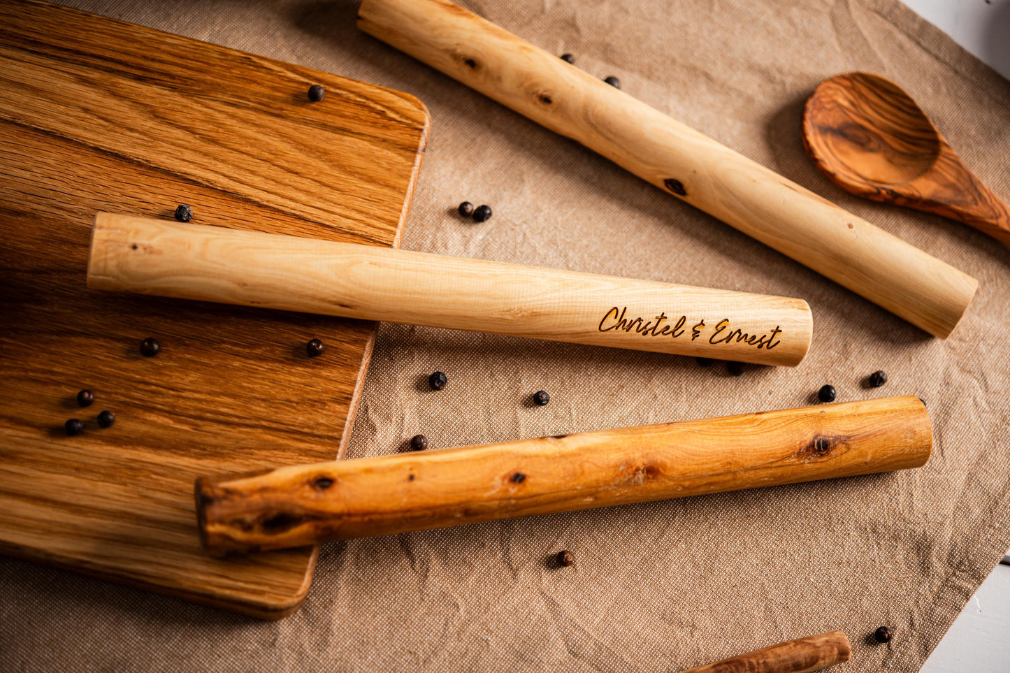 Teigroller Olivenholz mit Wunschgravur | Geschenk für Hobbybäcker | Nudelholz, Teigroller, Hobbykoch, Backen, Geburtstagsgeschenk, Koch