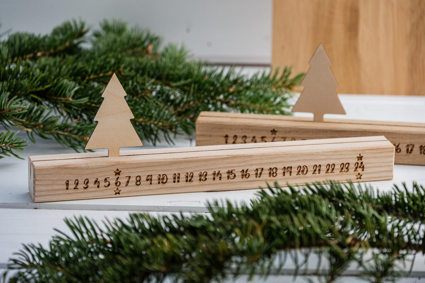 Ewiger Adventskalender aus Holz, 30 cm, Adventskalender Holzleiste, Adventskalender immerwährend, Leiste, Wohndeko, minimalistisch, Büro