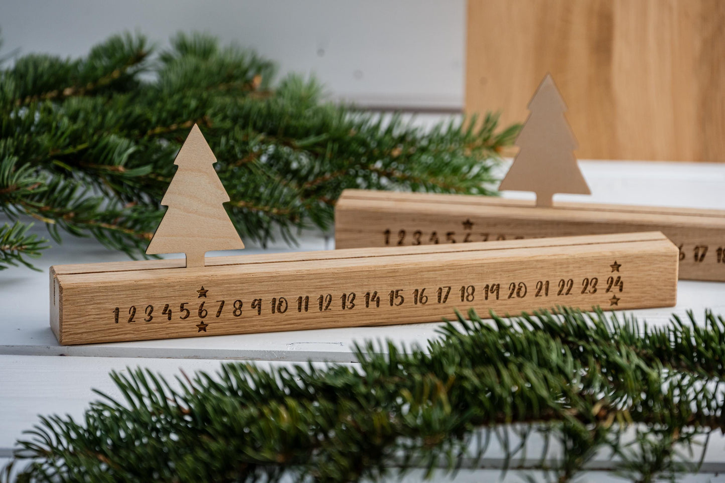 Ewiger Adventskalender aus Holz, 30 cm, Adventskalender Holzleiste, Adventskalender immerwährend, Leiste, Wohndeko, minimalistisch, Büro