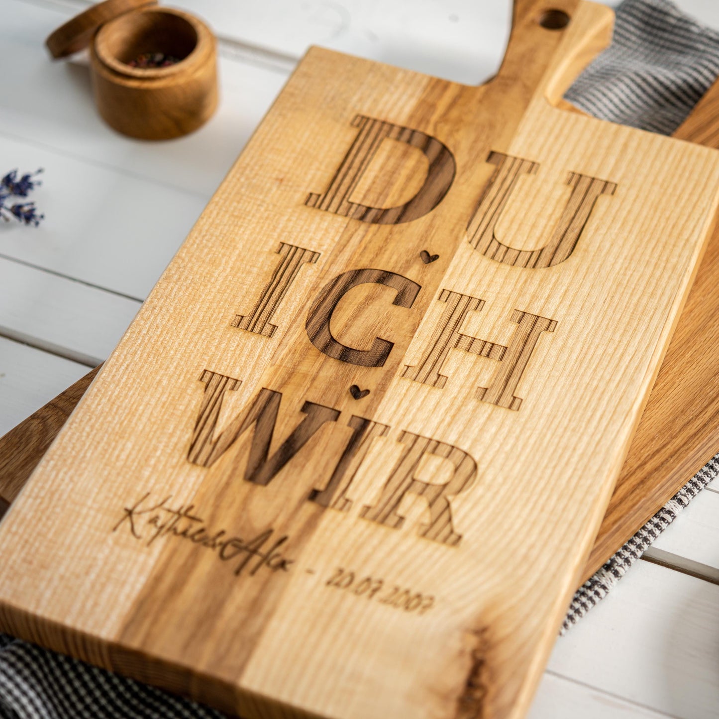 Holzbrett "DU + ICH + WIR" + Hochzeitsdatum, personalisiertes Hochzeitsschild, Holzschild Hochzeitstag, Jahrestag, Geschenk Brautpaar