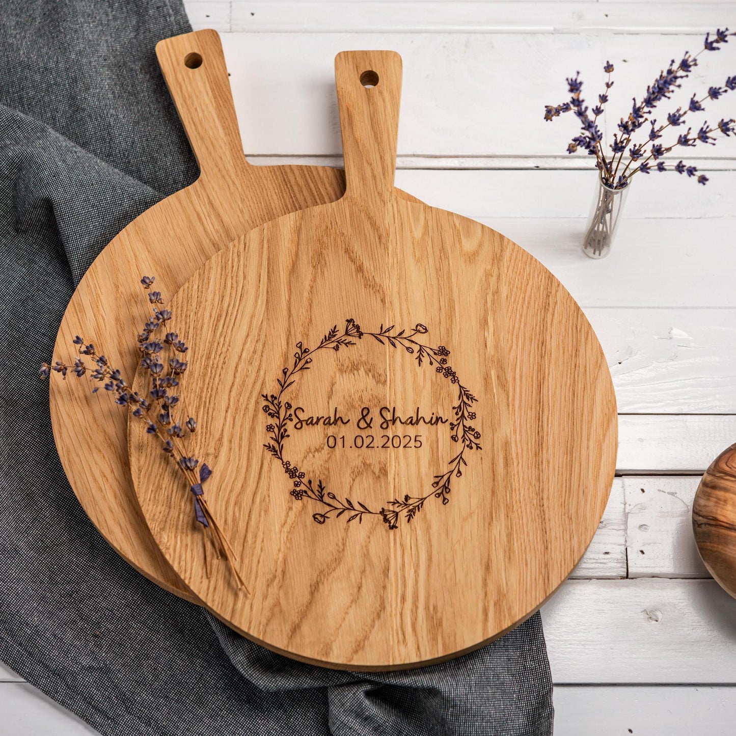Schneidebrett personalisiert, Brett mit Gravur als Hochzeitsgeschenk, Geldgeschenk Hochzeit, Silberhochzeit, Hölzerne Hochzeit, Polterabend