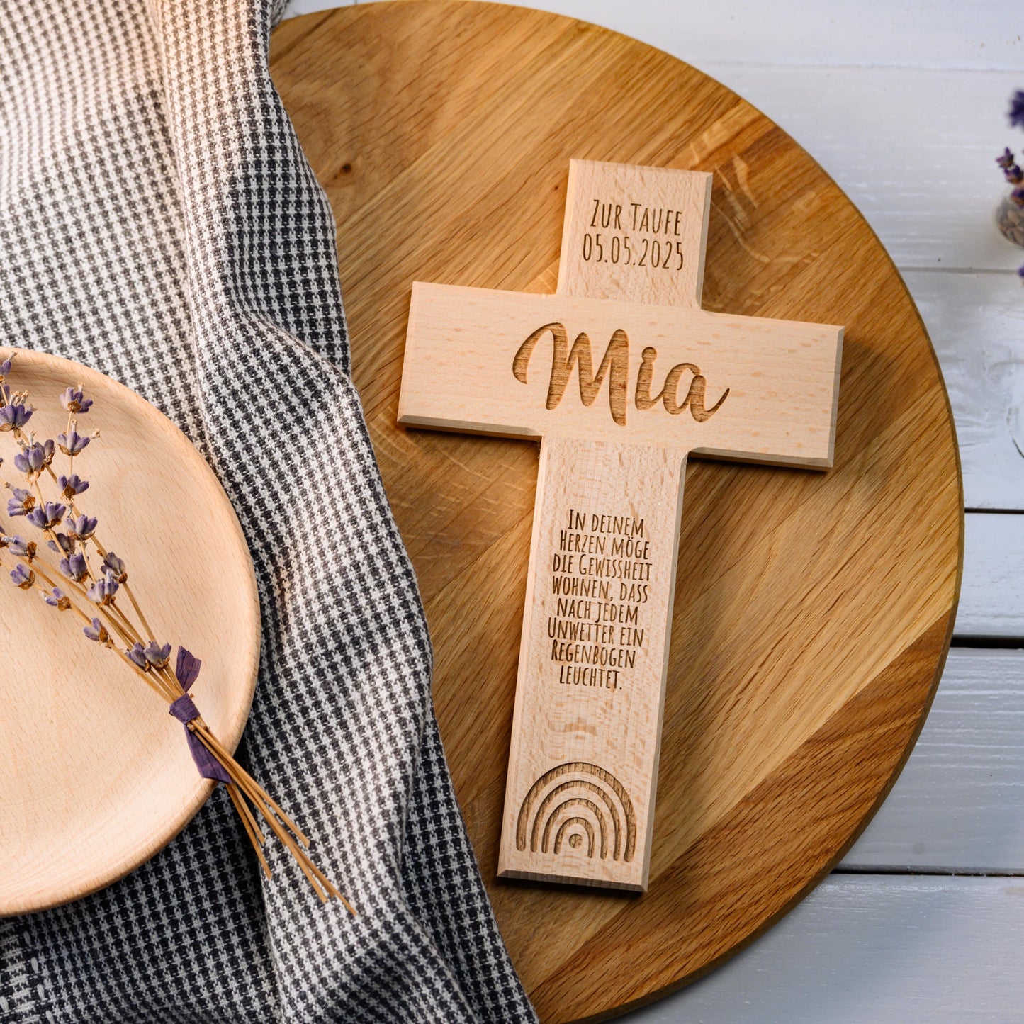 TAUFKREUZ - personalisiertes Geschenk zur Taufe - Taufgeschenk - Holzkreuz - Kreuz Kommunion, Kreuz Konfirmation, Kreuz aus Holz, Geschenk
