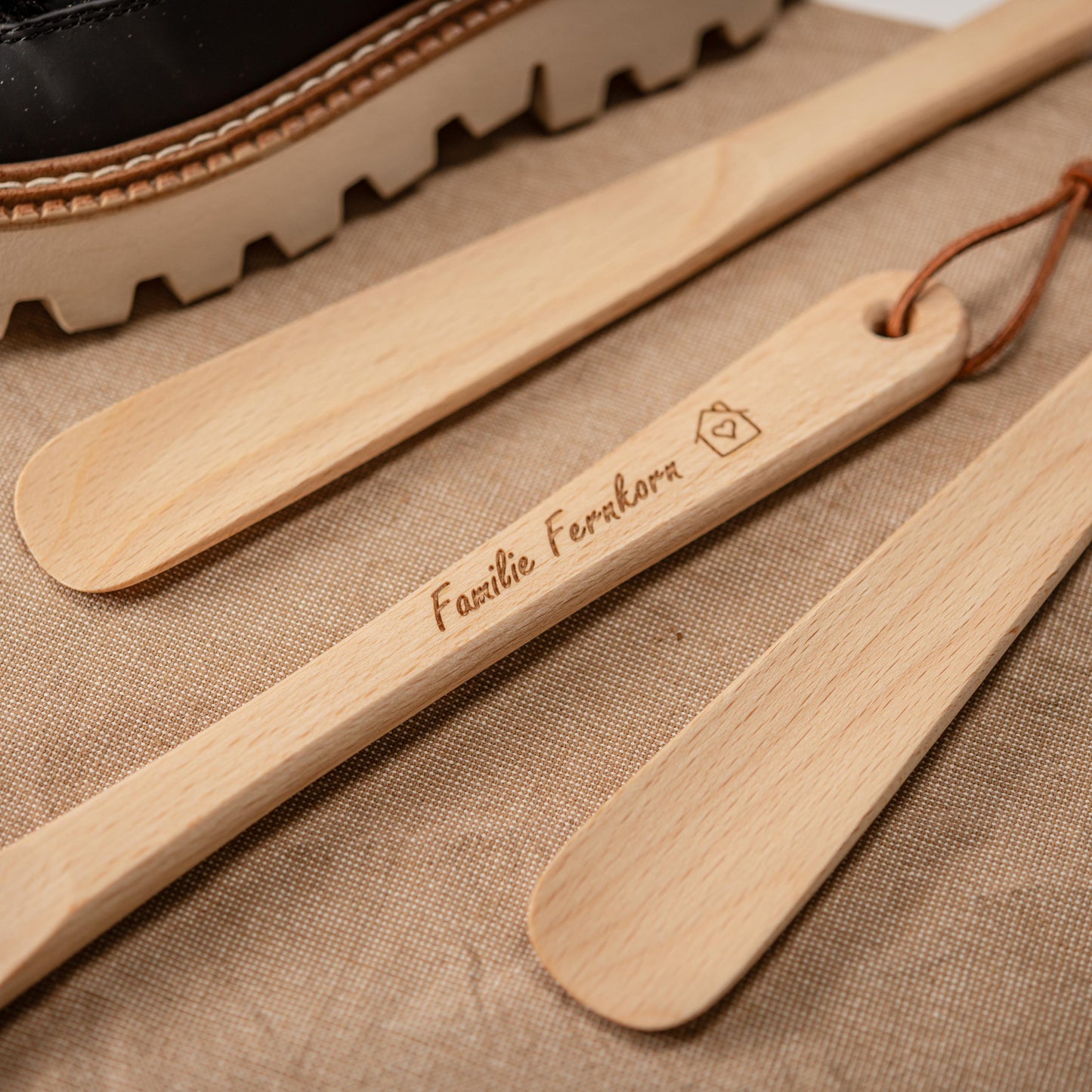 Schuhlöffel personalisiert, Schuhanzieher mit Gravur, Geschenk Einzug, Umzug, Richtfest, Hausbau, Freunde, Schuhlöffel aus Holz
