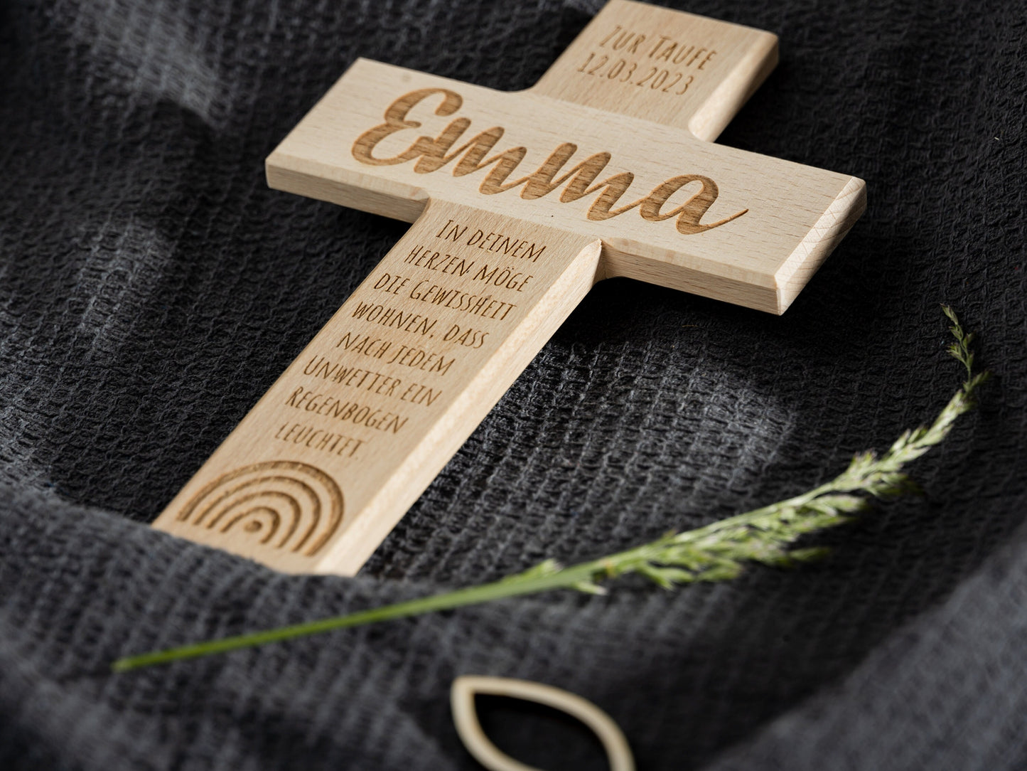 TAUFKREUZ, Geschenk zur Taufe, 20x12 cm, personalisiert, Name, Wunschzitat, Regenbogen, Taufgeschenk, schlichtes Holzkreuz, Kinderkreuz