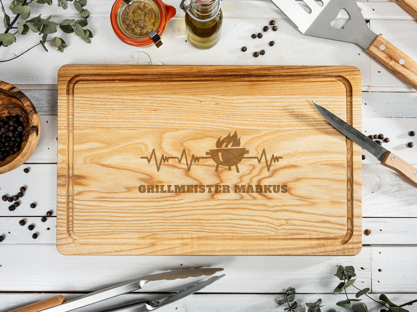 Grillbrett mit Gravur, Schneidebrett Männer, Grillbrett personalisiert, Geschenkidee Vatertag, 40x25x2, Grill Geschenk für Männer, Burger