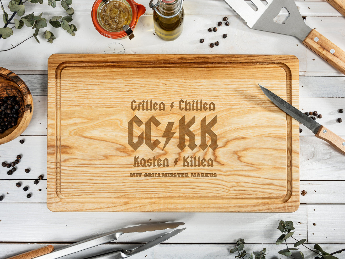 Grillbrett mit Gravur, Schneidebrett Männer, Grillbrett personalisiert, Geschenkidee Vatertag, 40x25x2, Grill Geschenk für Männer, Burger