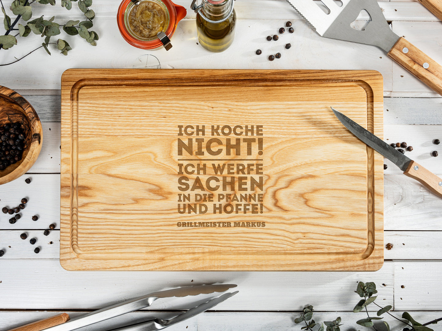Grillbrett mit Gravur, Schneidebrett Männer, Grillbrett personalisiert, Geschenkidee Vatertag, 40x25x2, Grill Geschenk für Männer, Burger