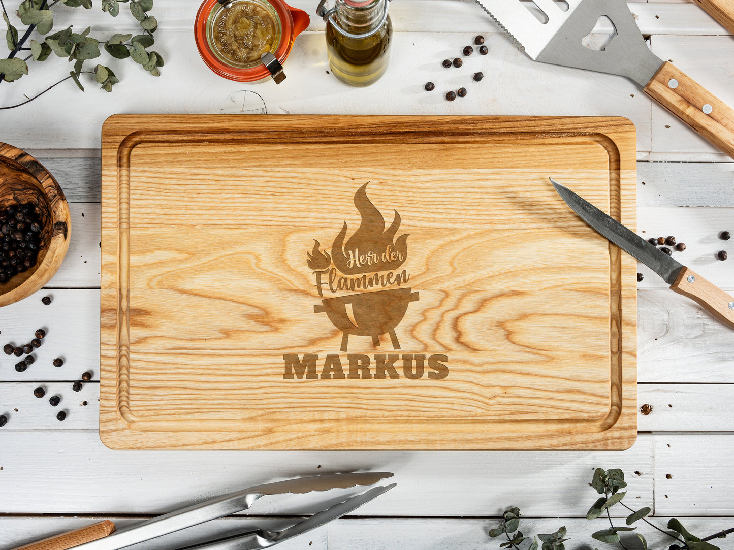 Grillbrett mit Gravur, Schneidebrett Männer, Grillbrett personalisiert, Geschenkidee Vatertag, 40x25x2, Grill Geschenk für Männer, Burger