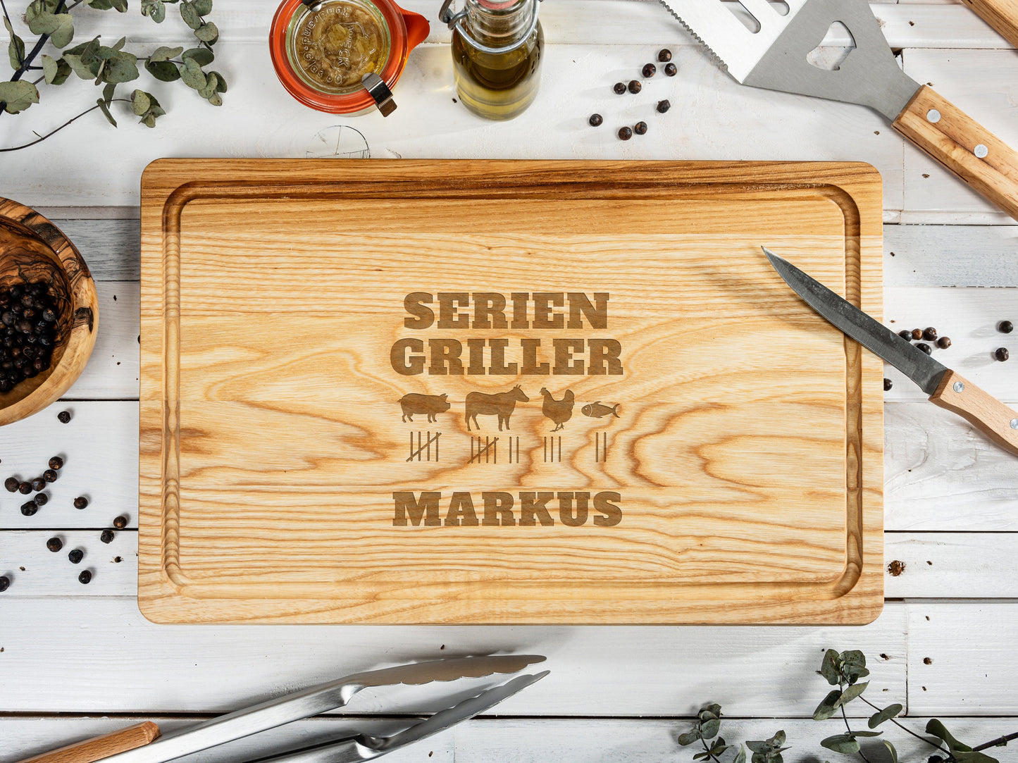 Grillbrett mit Gravur, Schneidebrett Männer, Grillbrett personalisiert, Geschenkidee Vatertag, 40x25x2, Grill Geschenk für Männer, Burger