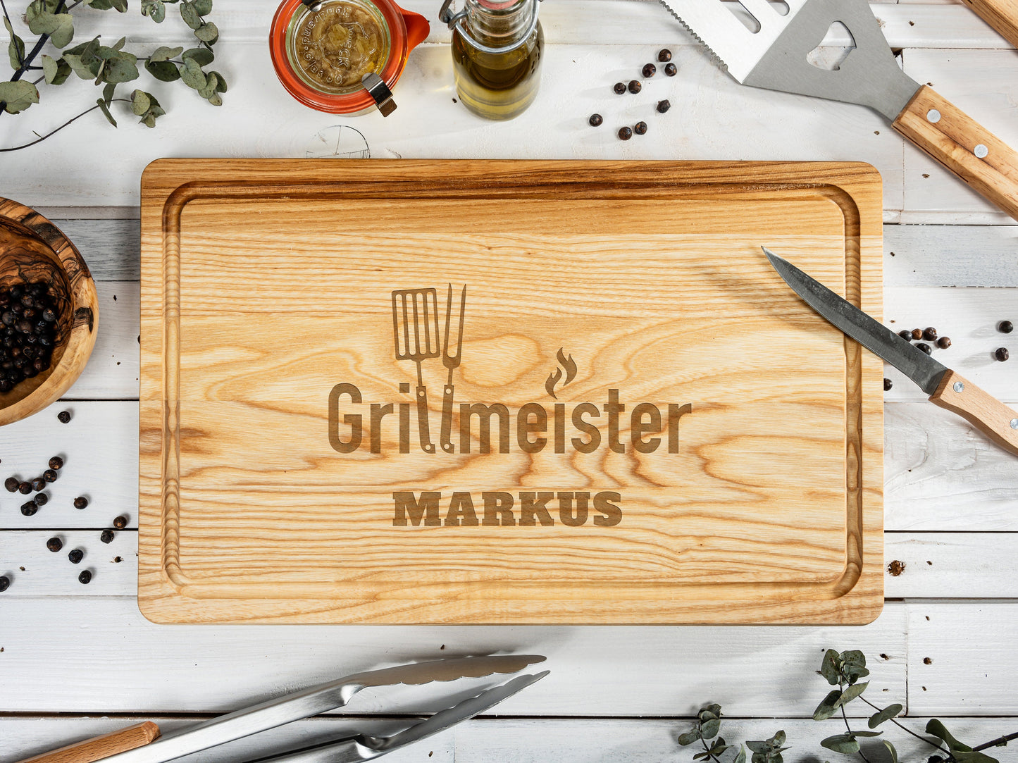 Grillbrett mit Gravur, Schneidebrett Männer, Grillbrett personalisiert, Geschenkidee Vatertag, 40x25x2, Grill Geschenk für Männer, Burger