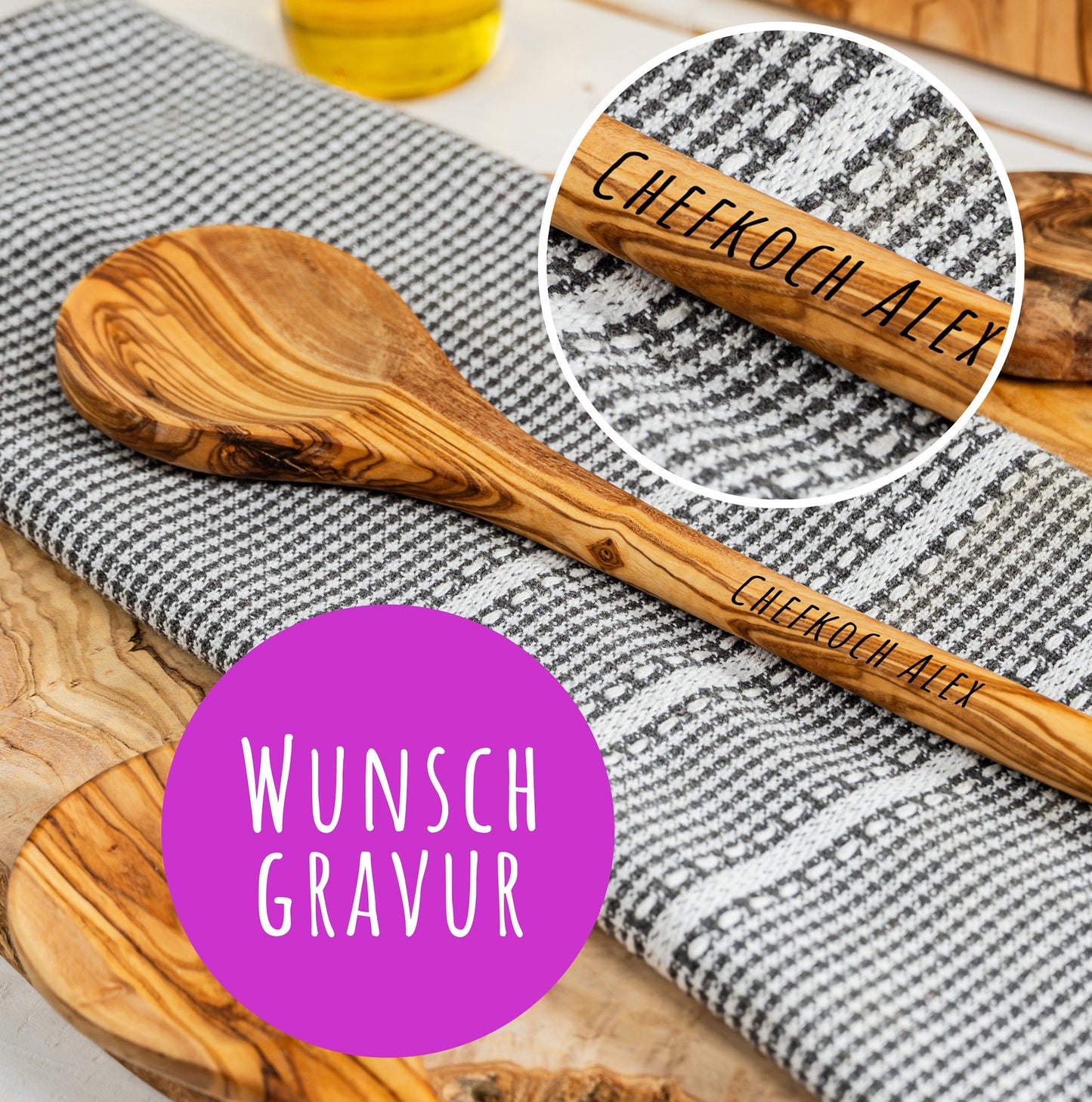 Personalisierter Kochlöffel aus Olive mit Wunschtext, Geschenk Mama, beste Oma, Küchenutensilien, Geschenkidee beste Freundin, Weihnachten