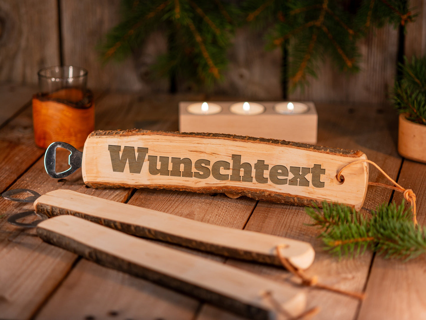 XXXL Flaschenöffner personalisiert mit Gravur - großer, rustikaler, Bierflaschenöffner mit Rinde, Weihnachtsgeschenk Mann, Kumpel, Opa