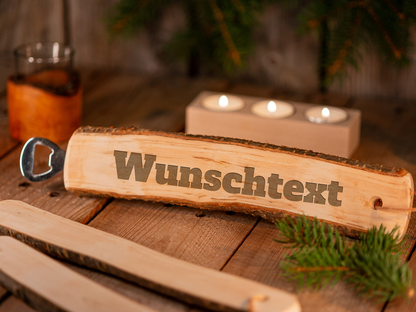 XXXL Flaschenöffner personalisiert mit Gravur - großer, rustikaler, Bierflaschenöffner mit Rinde, Weihnachtsgeschenk Mann, Kumpel, Opa