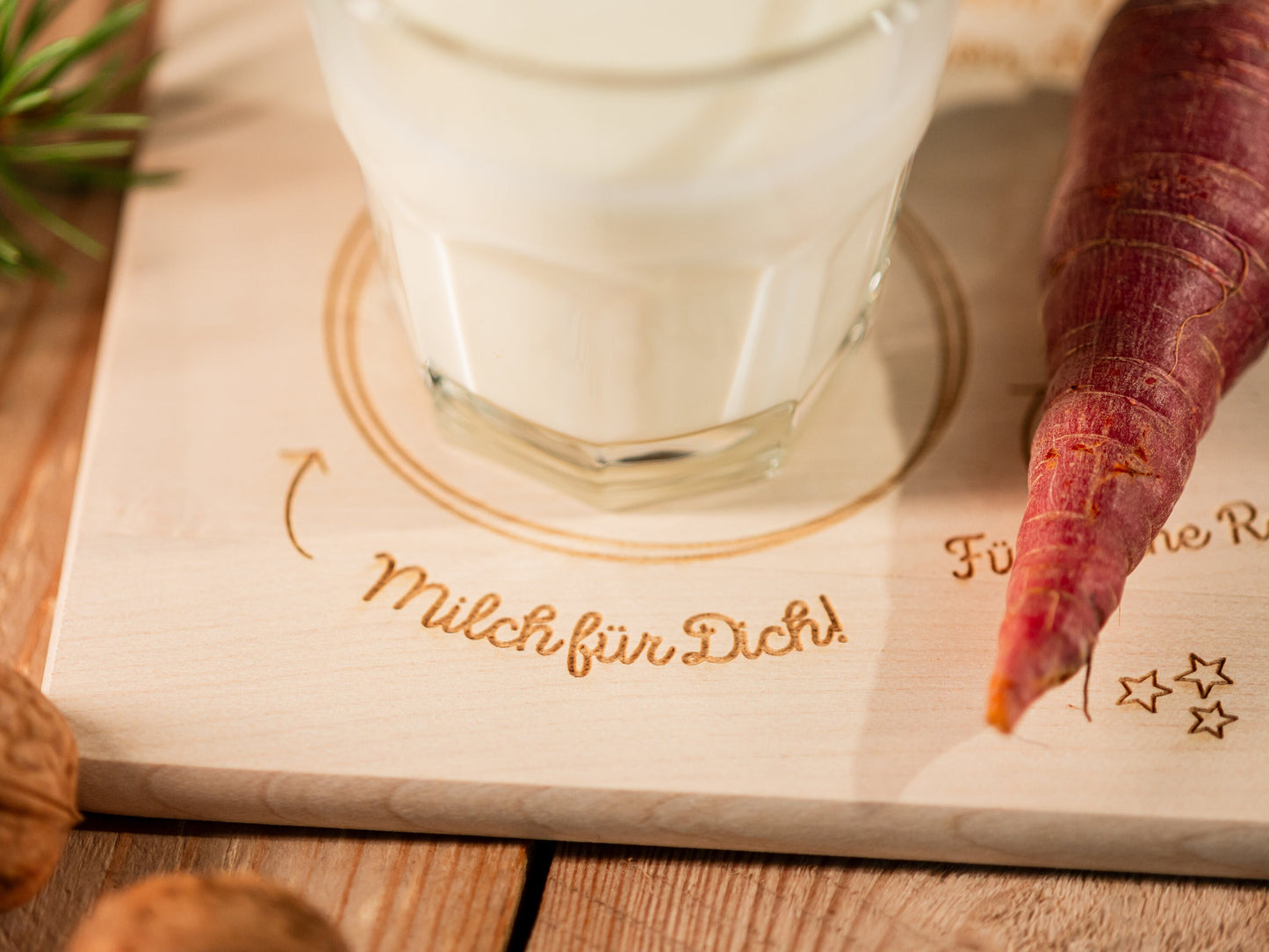 Brett für den Weihnachtsmann, Weihnachtsteller personalisiert, Weihnachtsmannteller, Weihnachtsmann, Milch, Kekse, Rentiere, Bescherung