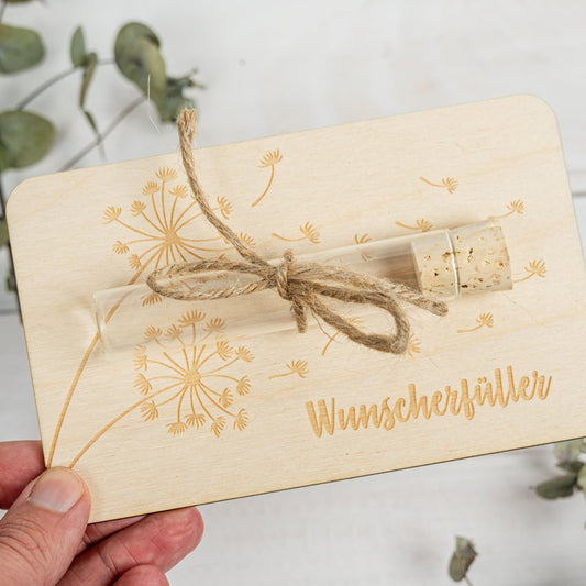 Wunscherfüller - Geldgeschenk Weihnachten, Gutschein, Weihnachtsgeschenk, Gutscheinkarte, Geld schenken, Gutschein aus Holz mit Reagenzglas