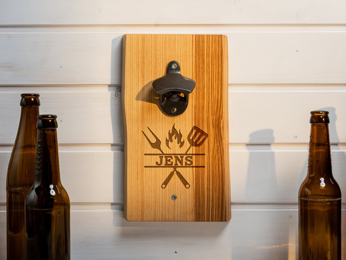 Wandflaschenöffner, Flaschenöffner Wand, Bieröffner, Geschenk für Männ – Holz&Herzig