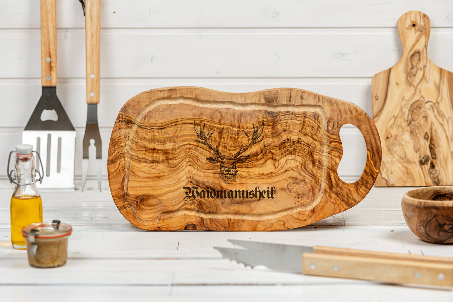 Personalisiertes Jagdbrett, Schneidebrett mit Gravur, Hirschkopf, Waidmannsheil, Jäger, Jagdtrophäe, Hirsch, personalisiertes Jagdgeschenk