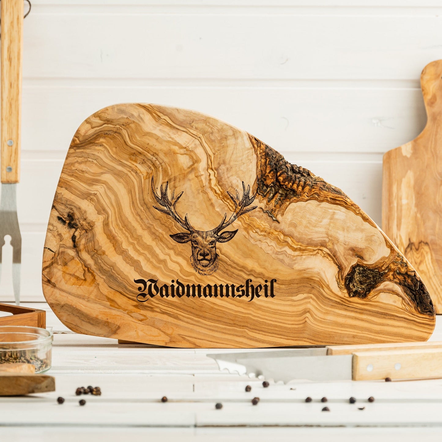 Personalisiertes Jagdbrett, Schneidebrett mit Gravur, Hirschkopf, Waidmannsheil, Jäger, Jagdtrophäe, Hirsch, personalisiertes Jagdgeschenk