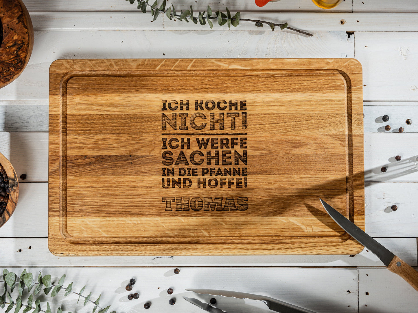ICH KOCHE NICHT, personalisiertes Grillbrett, Geschenk Papa, Grillmeister, Geschenkidee Vatertag, Männergeschenk+Namen+Wunschmotiv, 40x25x2