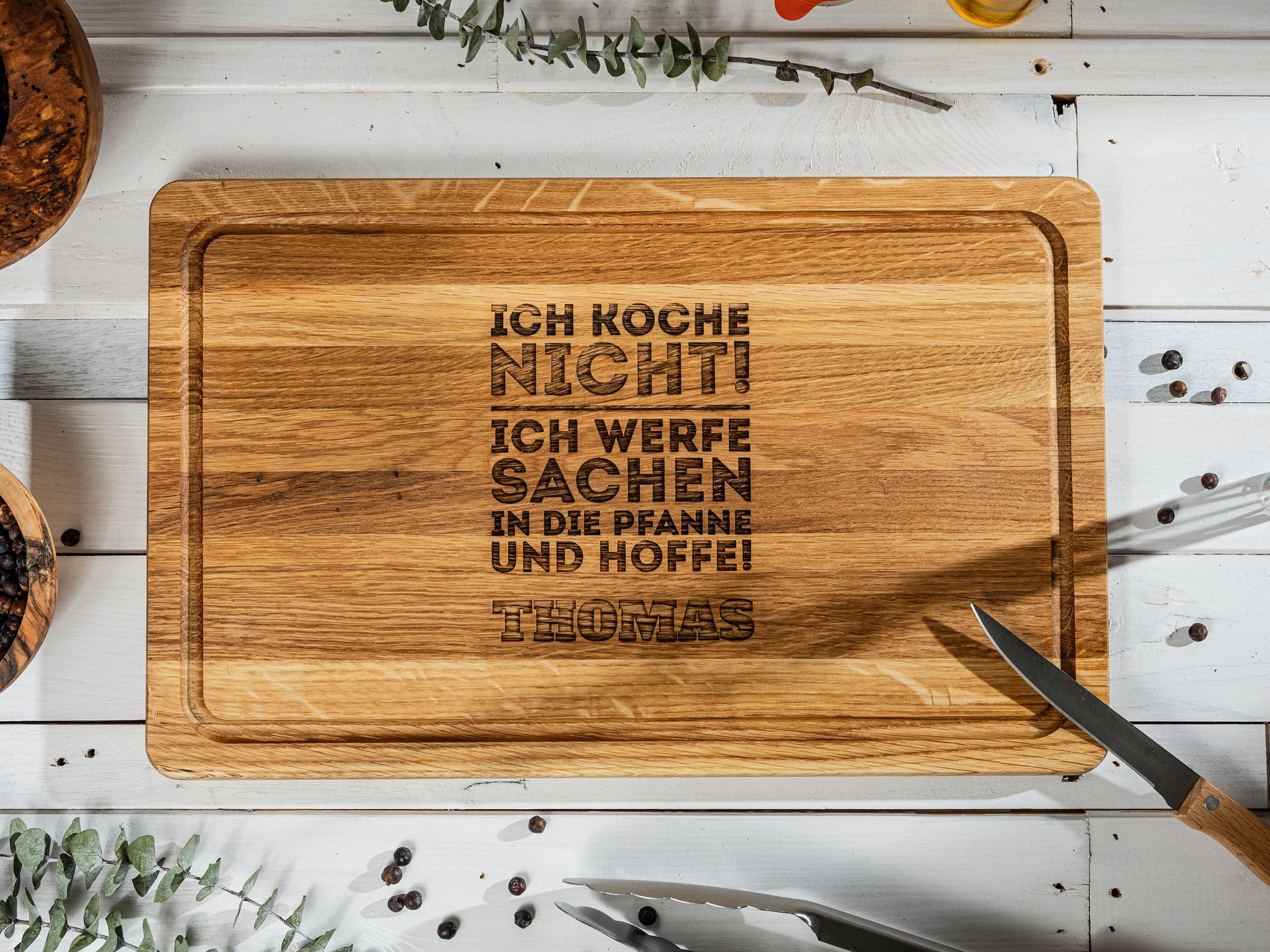 ICH KOCHE NICHT, personalisiertes Grillbrett, Geschenk Papa, Grillmeister, Geschenkidee Vatertag, Männergeschenk+Namen+Wunschmotiv, 40x25x2