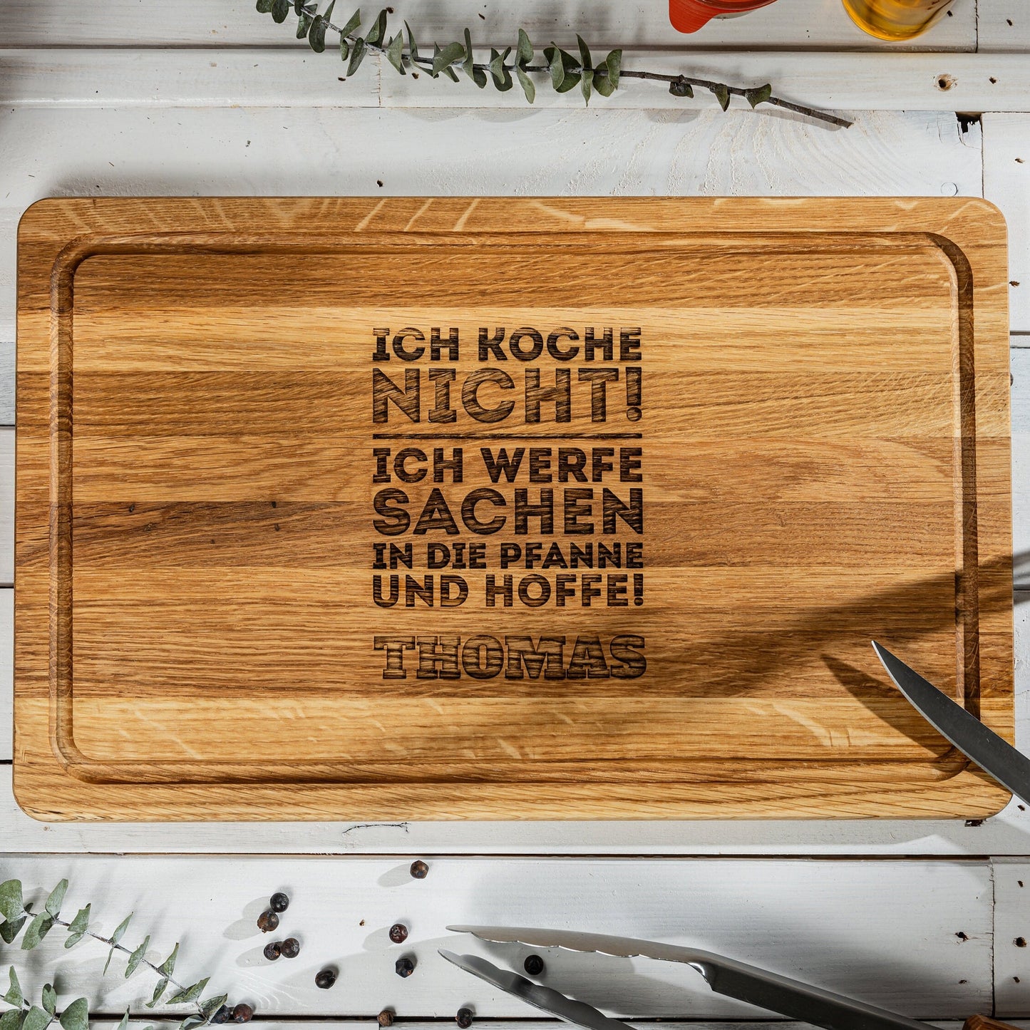 ICH KOCHE NICHT, personalisiertes Grillbrett, Geschenk Papa, Grillmeister, Geschenkidee Vatertag, Männergeschenk+Namen+Wunschmotiv, 40x25x2