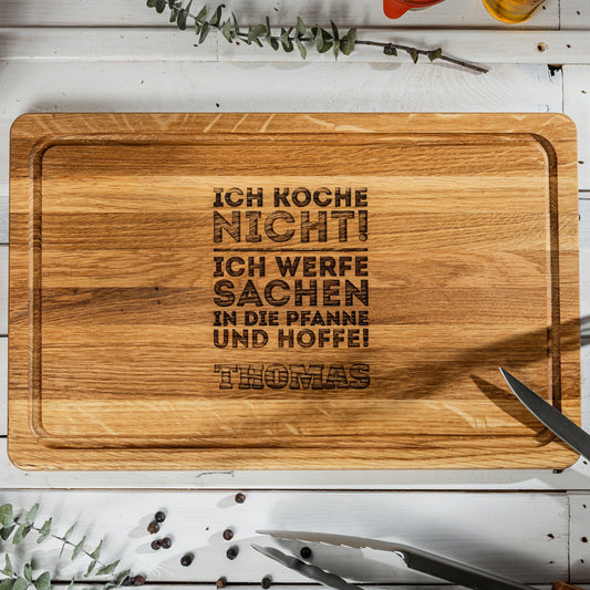 ICH KOCHE NICHT, personalisiertes Grillbrett, Geschenk Papa, Grillmeister, Geschenkidee Vatertag, Männergeschenk+Namen+Wunschmotiv, 40x25x2