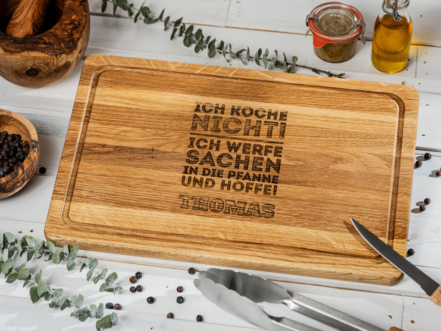 ICH KOCHE NICHT, personalisiertes Grillbrett, Geschenk Papa, Grillmeister, Geschenkidee Vatertag, Männergeschenk+Namen+Wunschmotiv, 40x25x2
