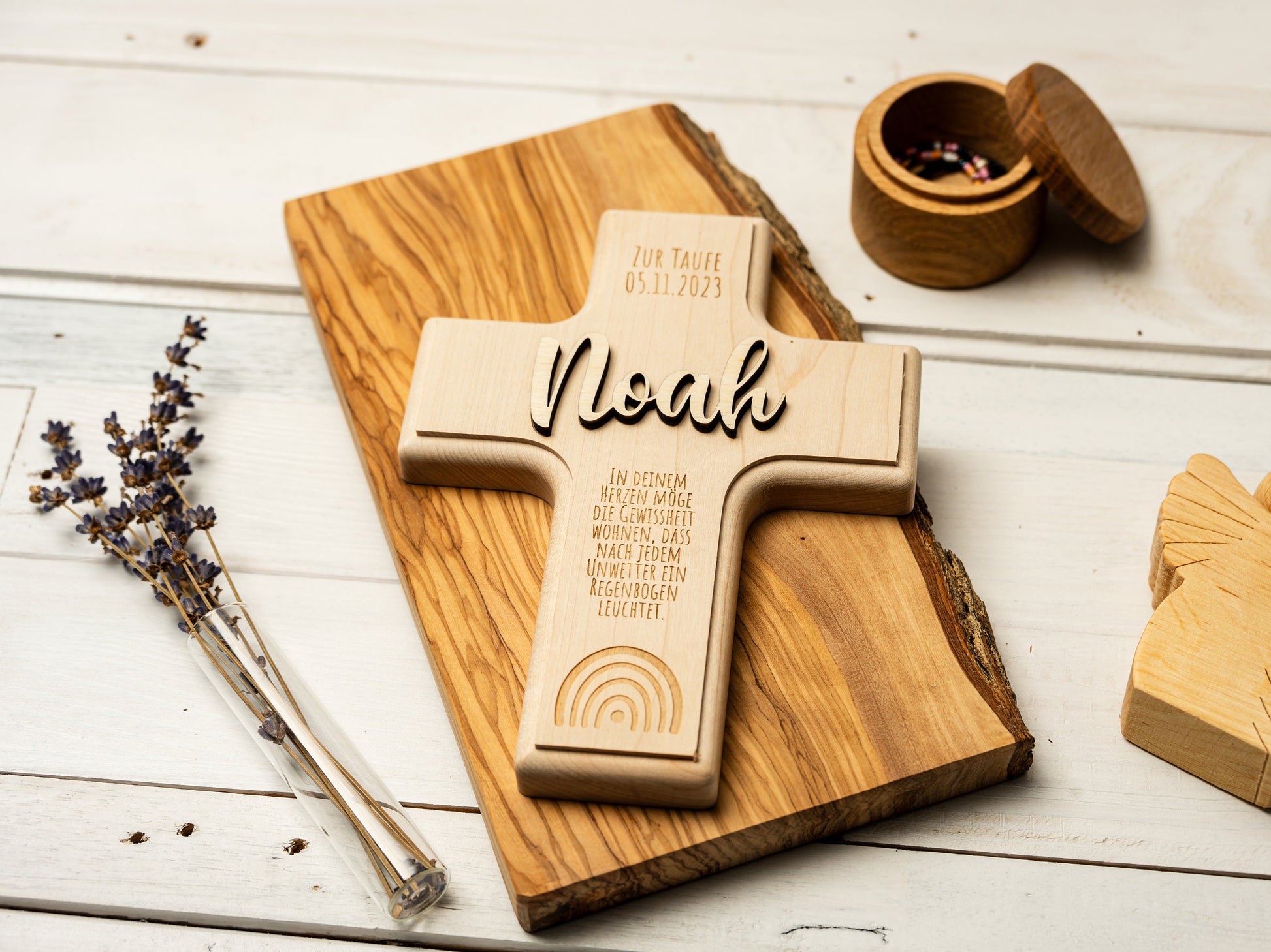 Personalisiertes Taufkreuz Mit Namen - Individuelles Holzkreuz 20x13,5cm Geschenk Zur Taufe