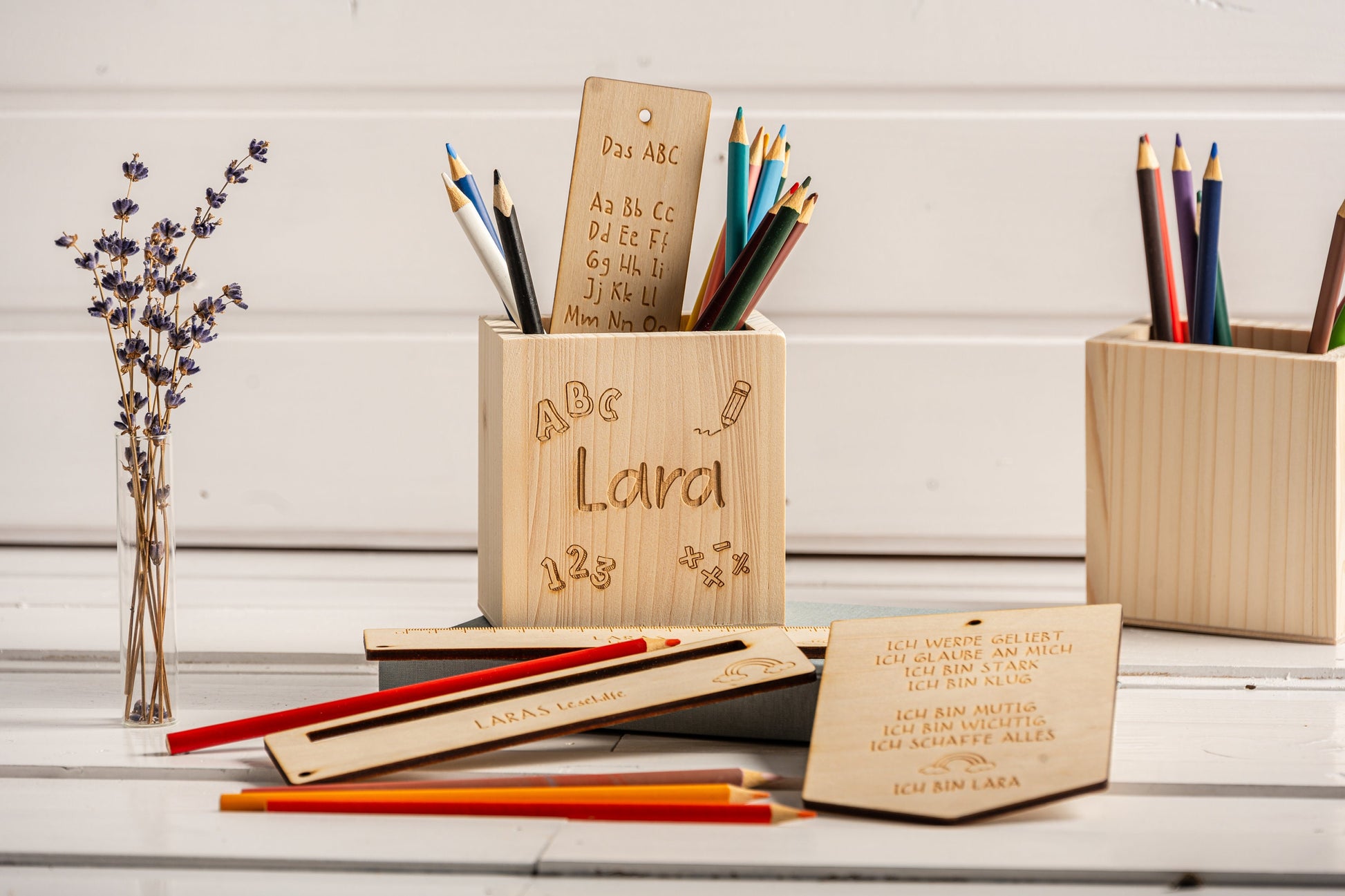 Geschenkset Schultüte, Lesehilfe, personalisierter Stiftebecher aus Holz, Einschulung, Geschenk Schulkind, Deko Einschulung, Erste Klasse