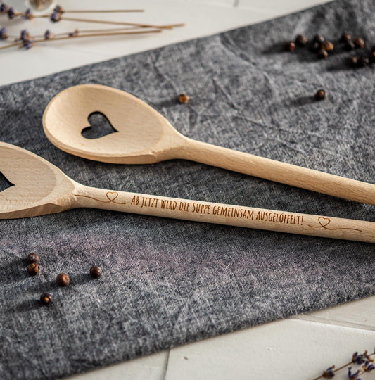 Kochlöffel personalisiert, Hochzeitssuppe, Suppe gemeinsam auslöffeln, Holzlöffel Gravur, Kochlöffel mit Herz, Hochzeitsgeschenk