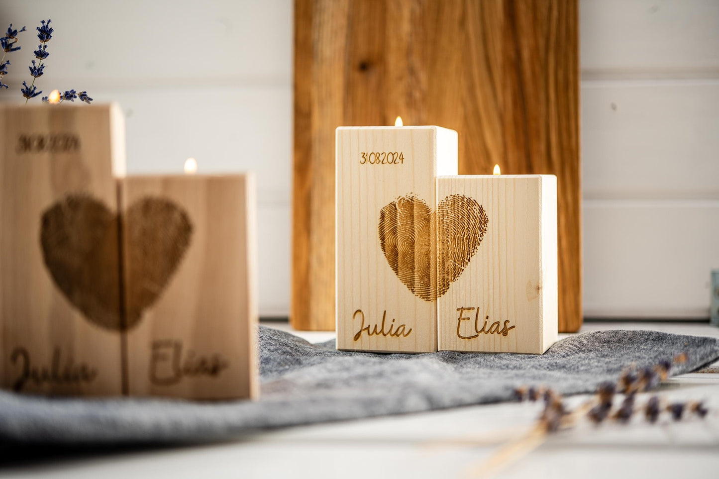 Teelichthalter Herz, Hochzeitskerze Holz, Kerzen Hochzeit, Valentinstag, Geschenk Brautpaar, Fingerabdruck, Hochzeitsgeschenk, Datum, Name