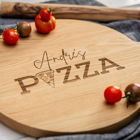 Pizzabrett, Pizzabrett personalisiert, Pizza, Pizzabäcker, Pizzateller, Wunschgravur, Geschenkidee, Pizzateller Holz, Flammkuchenbrett