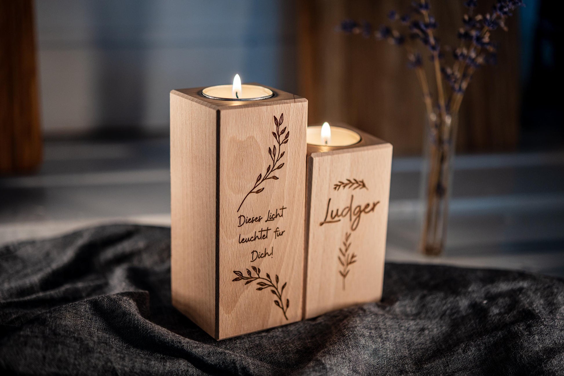 Personalisierbare Trauerkerze Holz, Trauer Geschenk, Gravur, Erinnerungslicht, Trauerlicht, Gedenkkerze, Trauergeschenk, Trauerlicht Kind