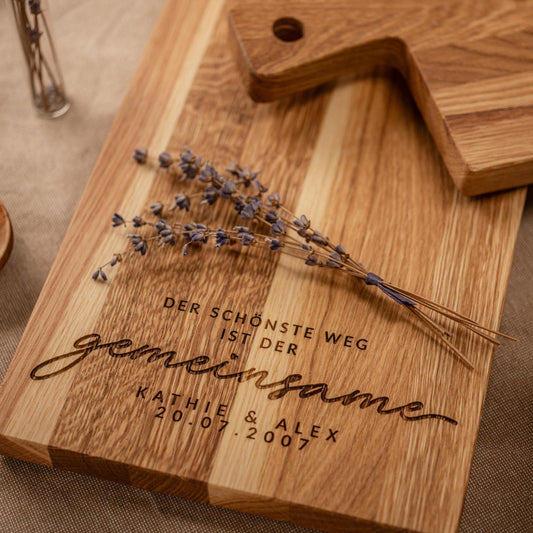 Schneidebrett, der schönste Weg ist der gemeinsame, Holzbrett personalisiert, Hochzeitsgeschenk, Geschenk Brautpaar, Brett Hochzeit