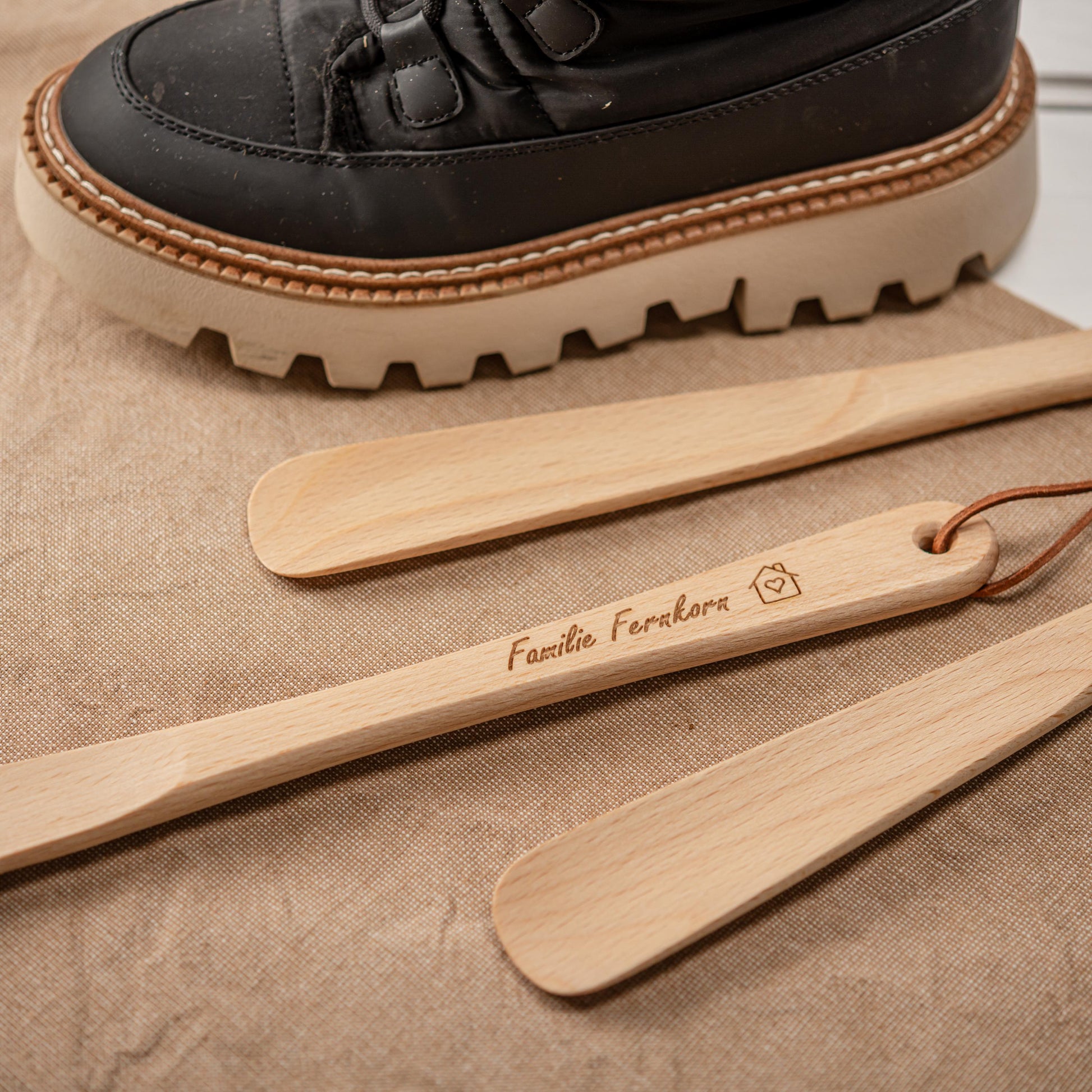 Schuhlöffel personalisiert, Schuhanzieher mit Gravur, Geschenk Einzug, Umzug, Richtfest, Hausbau, Freunde, Schuhlöffel aus Holz