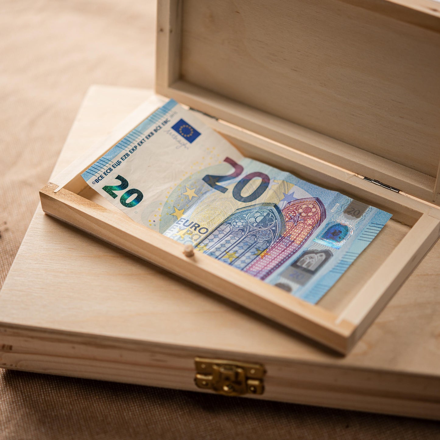 Geschenkbox Geld Holz, Geldgeschenk personalisiert, Geld verschenken, Holzbox personalisiert
