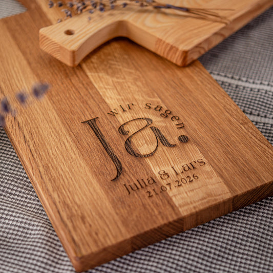 Schneidebrett Hochzeit, Wir sagen JA, Holzbrett Hochzeitstag, personalisiert, Hochzeitsgeschenk, Geschenk Brautpaar, Geldgeschenk Hochzeit
