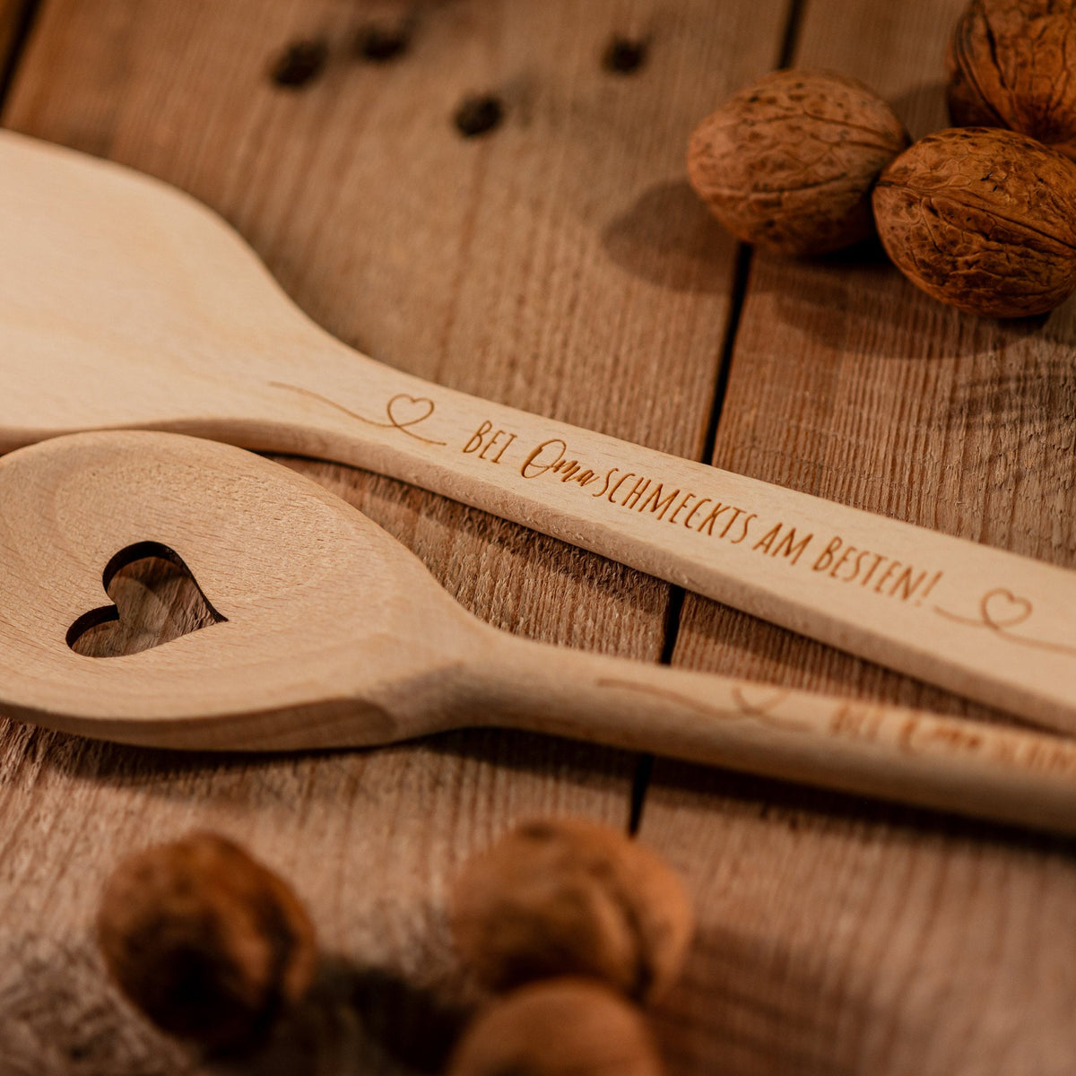 SET Pfannenwender + Löffel personalisiert, Geschenk + Wunschgravur, Ge – Holz&Herzig